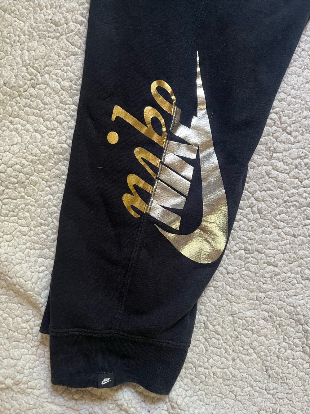 Nike Women’s Black Jogger Pants with Gold Swoosh, Size M